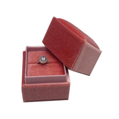 China Ring Box Decorative Square Jewelry Velvet Boxes For Jewelry Case Box Portable Storage Lid Free Samples Gift Packaging Box and Base Gift for sale