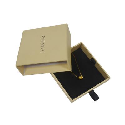 China Eco-Friendly Recycled Paper Hot Sale Materials Gift Necklace Jewelry Box Yellow Slide Out Jewelry Storage Case Packaging Drawer Box for sale