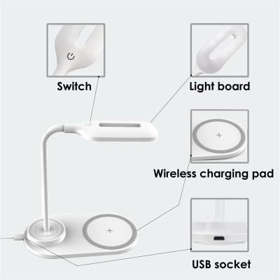 China Farmhouse 360 ​​Degree Rotation Radio Charger LED Adjustable Table Light 3 Adjustable Dimmer Touch Folding Bedside Level Desk Lamp for sale