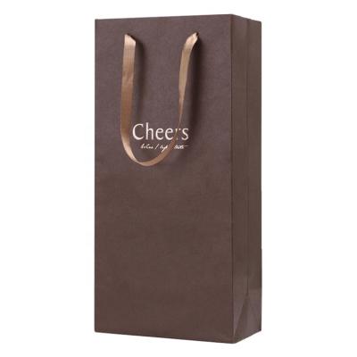 China Recyclable High Quality Customized Glossy Wine Bottle Gift Packaging Paper Bag for sale