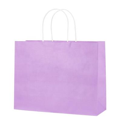 China Large disposable reusable cheap purple paper shopping bags with handles for shoes for sale