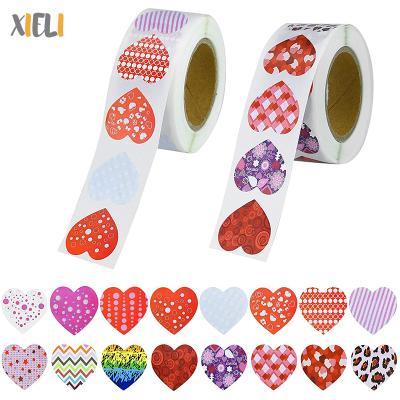 China Eco-friendly Material Xieli Custom 2 Rolls 1000 Pieces Colorful Heart Stickers Gift Decoration Love Stickers Labels Printing For Valentines Craft for sale