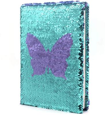 China Printed Paper Opens Reversible Flip Sequin Girls Journal Glitter Notebpad Magic Green in Ribbon Kids Diary Stationery Secret School for sale