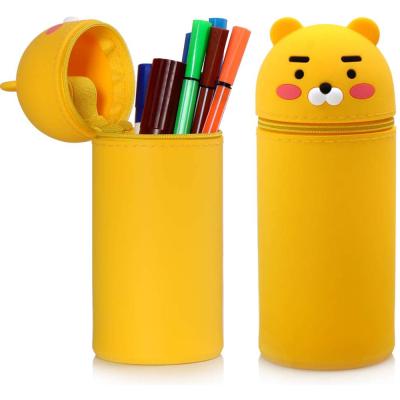 China Schools & Offices Stationery Gift Stand Up Cute Retractable Silicone Pencil Case Cartoon Bag Office School Cosmetic Use For Kids Craft for sale