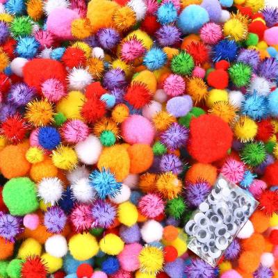 China Handmade Craft 4 Sizes Wiggle Eyes Glitter Multicolor Handcraft Pompoms Art And Craft Gift Pompoms DIY for sale