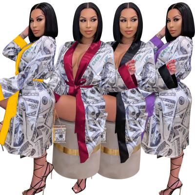 China Long sexy satin robe women QUICK DRY QUICK DRY wedding kimono sleepwear dollar printing bridal bathrobe for sale