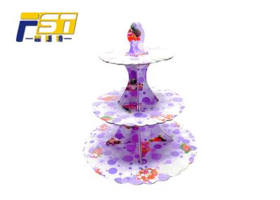 China Luxury Fancy Cardboard Cake Display , Round Shape Three Tier Cardboard Cake Stand for sale