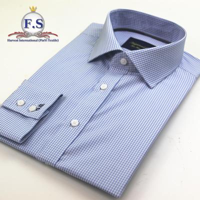 China High End Anti-Wrinkle Super Soft Blue Check Bespoke Cut Out Collar Mens Dress Shirts for sale