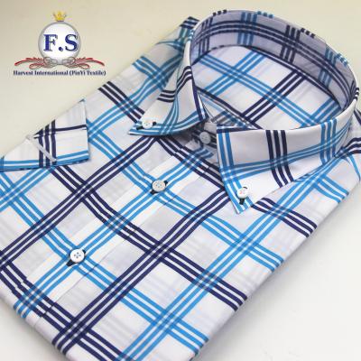 China Bright Blue Anti-Wrinkle Plaid / High End Madras Shirt Men's Short Sleeve for sale