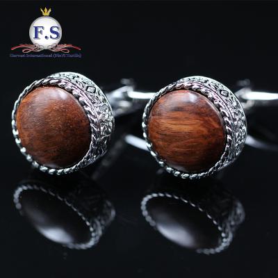 China ALLOY Mens Elegance Brown Wooden Cufflinks for sale