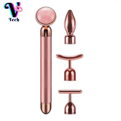 China Face Lift 4 in 1 Stainless Steel Jade Roller from Rose Quartz Electric Vibration Detachable Anti Aging Facial Energy Roller for sale