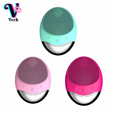 China Mini Deep Electric Double Side Silicon Portable Ultrasonic Deep Cleansing Ultrasonic Face Sweep Brush Facial Cleansing Brush Pink for sale