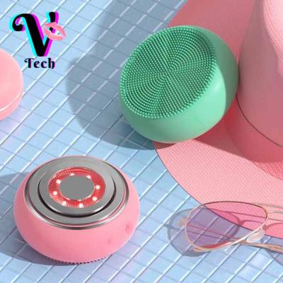 China EMS SPA Rechargeable Skin Massage Electronic DEEP CLEANING Face Vibrating Facial Cleansing Brush 2021 Pink for sale