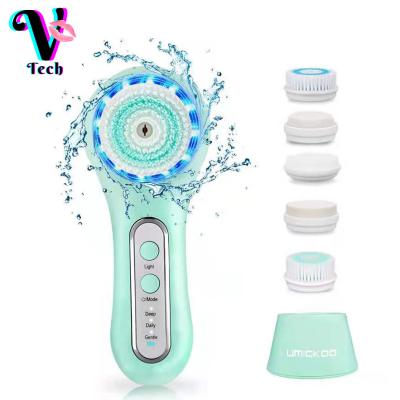 China DEEPLY CLEANING 5 in 1 Soft Synthetic Facial Brush Person Skin Care Electric Facial Cleansing Brush for sale