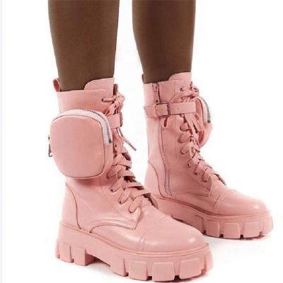 China Dropshipping Logo Women Pink Pocket Boot Thermal Custom Ladies Buckle Strap Ankle Boots Designer for sale