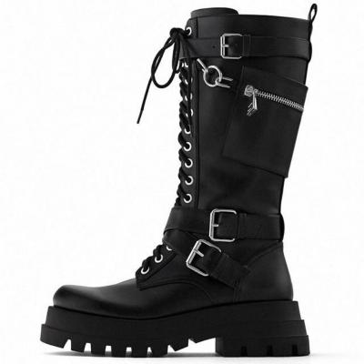 China 2022 Fashion Trend Dropshipping Custom Logo Goth Metal Buckle High Quality Ladies Knight Boots Women Platform Boots for sale