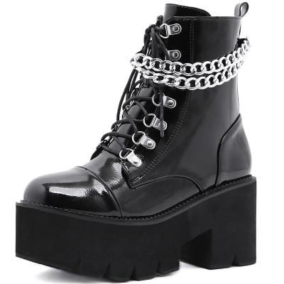 China Dropshipping Logo Women's Chain Boot Autumn Fashion Lady Ankle Shoes Women Street Style Waterproof Metal Boots Custom Made Flat Platform for sale