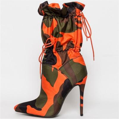 China Dropshipping Logo New Arrivals Women Custom Made Stiletto High Heels Calf Flat Mid Led Toe Plicated Short Boots Colorful Shoes for sale