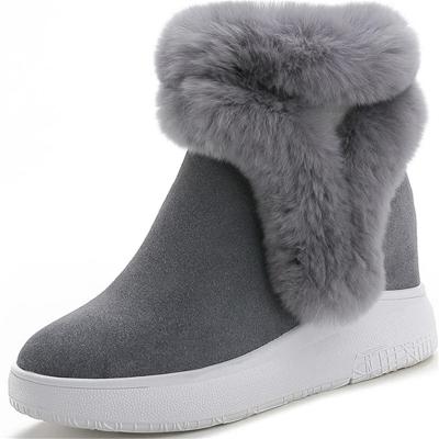 China Dropshipping Logo Rabbit Fur Internal Platform Increase Genuine Leather High Quality Genuine Leather Flat Shoes Women Boots Snow Warm Non for sale