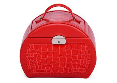 China Customized Small Red PU leather jewellery storage box with mirror , necklace storage box for sale