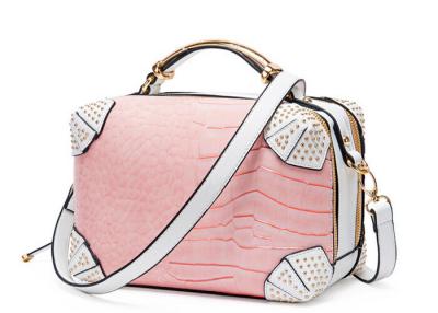 China Tone Texture pink leather handbags for ladies , fashion handbag rivet selected fabric edge for sale