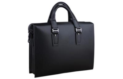 China Black Mens Leather Business bags with Double Layer Folder Separator for sale