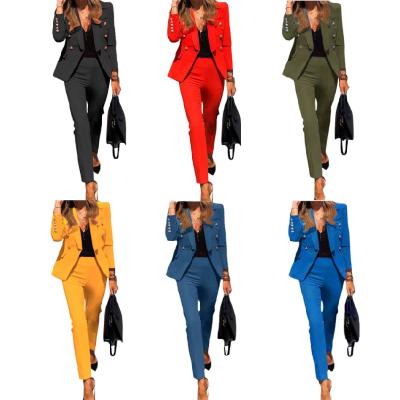 China Plus Size Waterproof Women's Suit Button Solid Color Business Suit Jacket Pant Suit Office Wear Professional Women Long Sleeves for sale