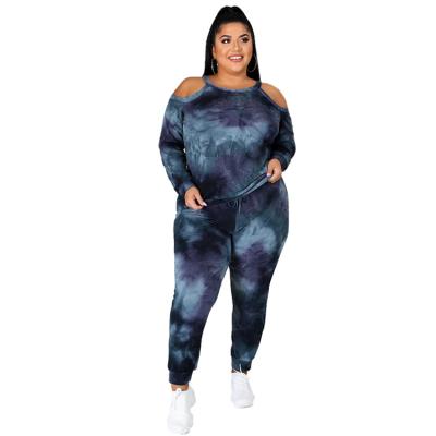 China Plus Size Explosions Off-The-Shoulder Tound Neck Plus Size Fat Woman Dyed Knotting Leisure Dark Women's Suit for sale