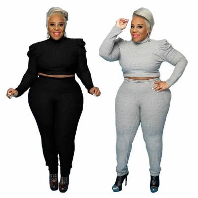 China Breathable Women Solid Color Plus Size Long Sleeve XXXL XXXXL Womens Two Piece Set for sale