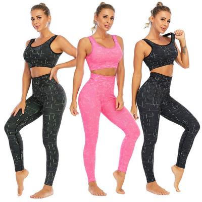 China High Waist Women's Yoga Fluorescent Suit Camouflage Two-Piece Suit Tights Sports Bra Fitness Breathable Suit for sale