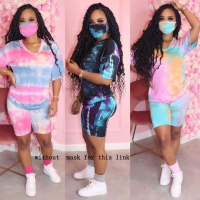 China Wholesale 8555 Anti-Static Women Clothing Tie Dye Shorts Sheaths 2 Piece Casual Women Outfits Two Piece Set for sale