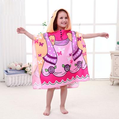 China QUICK DRY Ready To Ship Cardboard Printing Microfiber Poncho Towel Kids Hooded Poncho Towel Kids Christmas for sale