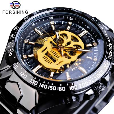 China Male Wristwatch Relogio Masculino Forsining Skull Watch Clock Day/Date Creative Men's Bone Mechanical Automatic Black Steel Belt Steampunk for sale