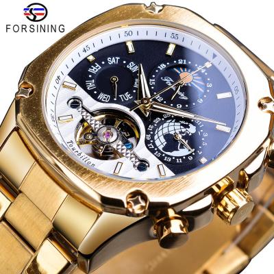 China Relogio Masculino Self-winding Male Steel Wristwatch Automatic Tourbillon Watch Men's Watches Forsining Tourbillon Mechanical Date Moonphase for sale