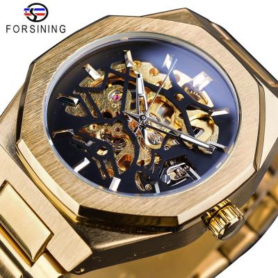 China 2022 Forsining Gold Day/Date Automatic Mechanical Watches For Men Skeleton Waterproof Clock Hands Top Brand Luxury Luminous Wristwatches for sale