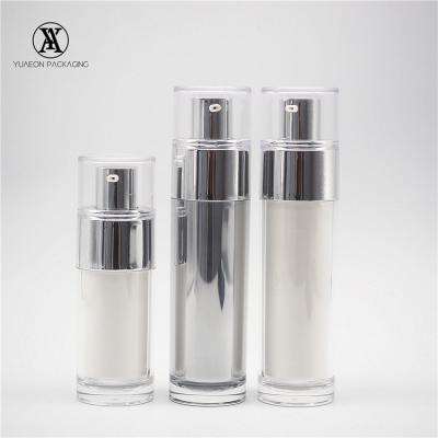 China 30ml 50ml Body Lotion Serum Body Lotion Luxury Silver Cosmetic Pump Double Wall Bottle Acrylic Airless Bottle for sale