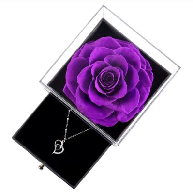 China Fresh Flower Preserved Eternal Rose Preserved Flower Rose Black Eternal Preserved Everlasting Rose In Jewelry Box for sale