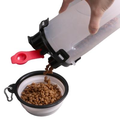 China 2 Portable Outdoors Stored In 1 Pet Water And Food Bottle With Collapsible Bowl Animal Feeders For Pet Travel for sale