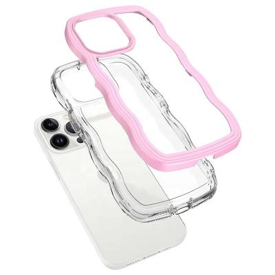 China Customized Design Cheap Wholesale Shockproof Wave 2 in 1 Clear Cell Phone Cover Case For Iphone 14 Series for sale