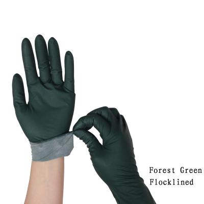 China Nitriles Dark Green Best Exam Safety Flocklined Nitrile Construction Gloves For Protection for sale