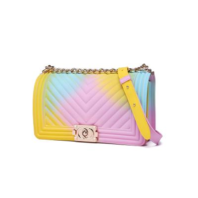 China High Quality High Quality Rainbow Jelly Beauty Elegant Ladies Beach Jelly Shoulder Bag Chain Handbags for sale