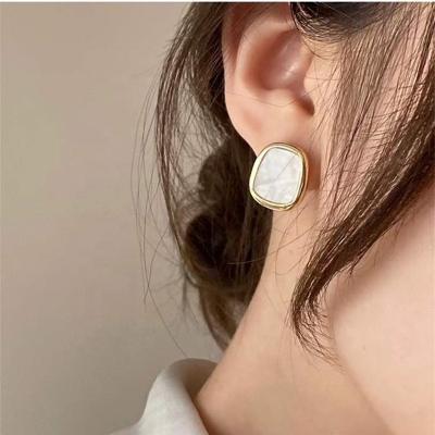 China CLASSIC Korean Earrings Gold Plated Square Shells Statement Earrings Fashion Stainless Steel Earrings Jewelry for sale