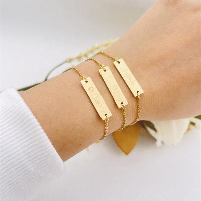 China Rectangle Nameplate TRENDY Customized Lettering Name Gold Plated Couple Bracelet Jewelry For Party Gift for sale