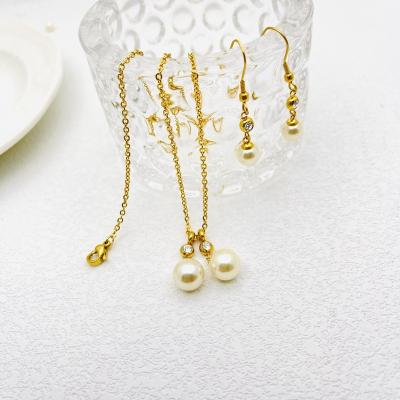 China FASHIONABLE Elegant Gold Filled Choker Necklace Luxury Jewelry Rhinestone Pearl Drop Earrings Set Wedding Bridal Costume for sale