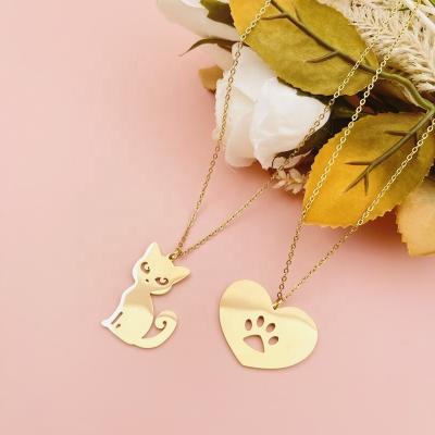 China CLASSIC Cute Cat Layered Necklace 14k Gold Plated Stainless Steel Heart Pendant Necklace For Friendship Necklace for sale