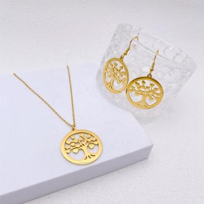 China TRENDY Fashion Tree Of Life Pendant Stainless Steel Necklace Design Gold Jewelry Set For Women Gift for sale