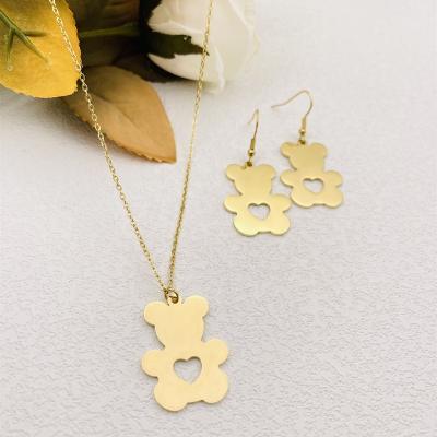 China Trendy Fashion Brand Embrace Heart Cute Animal Pendant Gold Filled Necklace Statement Jewelry Set For Women for sale