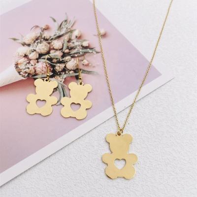 China CLASSIC Cute Bear Gold Necklace Earrings Stainless Steel Jewelry Fashion Jewelry Sets Made in China Wholesale for sale