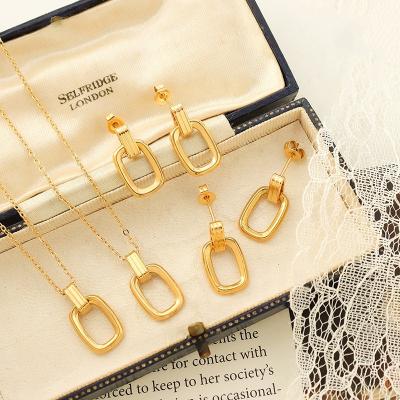 China FASHIONABLE High Quality Geometry Stainless Steel Earrings Necklace 18k Gold Plated Jewelry Sets For Non To Tarnish Women's Jewelry Sets for sale