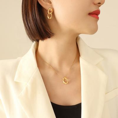 China Wholesale Fashion Thick Cuban Chain Earrings TRENDY Necklace Set Stainless Steel 14k Gold Plated Cuban Chain Dangle Earrings For Women for sale